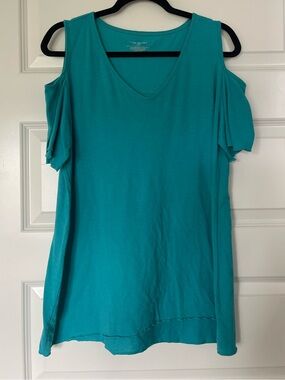 Lane Bryant Cold-Shoulder V-Neck Tank Top in Teal | Size 14/16